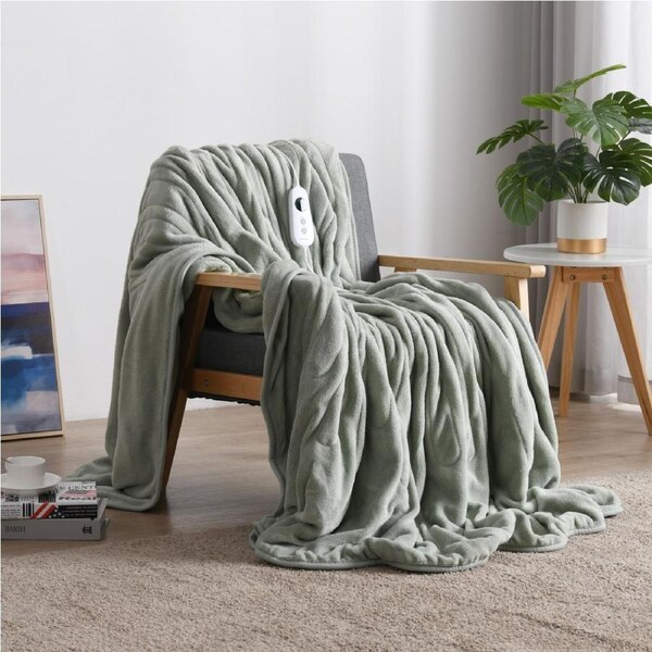 Dreamaker Coral Fleece Electric Heated Throw Blanket Washable Sage 180x200cm