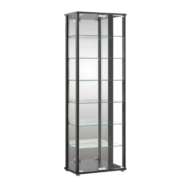 Design Square Jude Large 7-Tier Glass Display Shelf Storage Cabinet W/ 2-Doors - Black