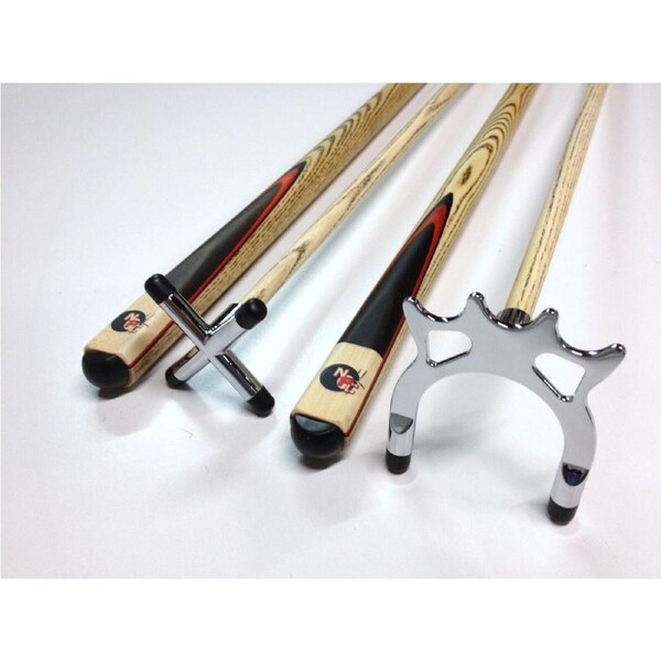 FULL ASH With Red Wood Flame Pool Cue REST & SPIDER Set 1 x Chrome Rest, 1 x Chrome Spider