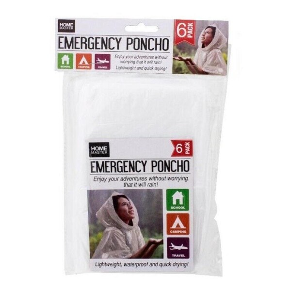 6x Disposable Clear Emergency Poncho Disposable Waterproof Rain Rainwear
