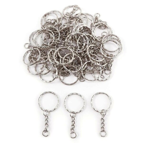 Metal Keyring Blanks Silver Key Chain Findings Ripple Ring 4 Links DIY 40 Pcs