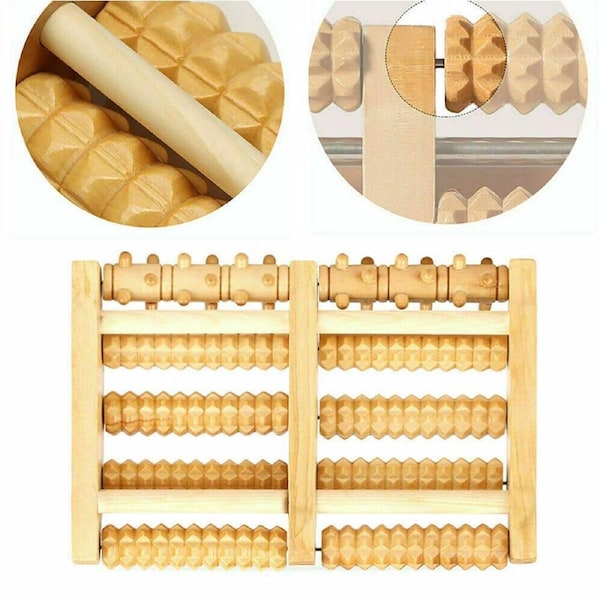 Wooden Foot Pain Massager 5 Roller Care Reflexology Relax Stress Relief Large
