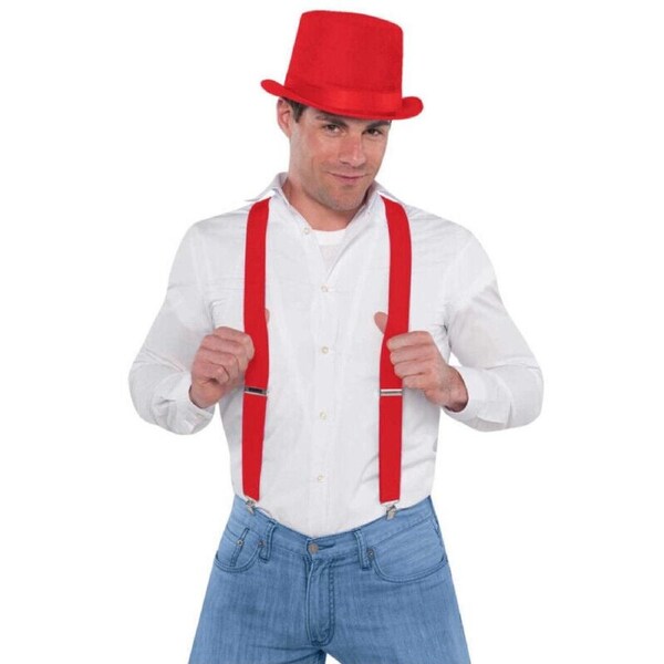 Suspenders One Size Fully Adjustable Y Shaped Elastic Braces Strong Clips Red