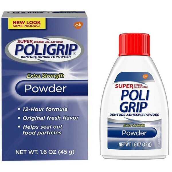 Super Poligrip Extra Strength Denture Adhesive Powder Zinc Free Dental Care 45g
