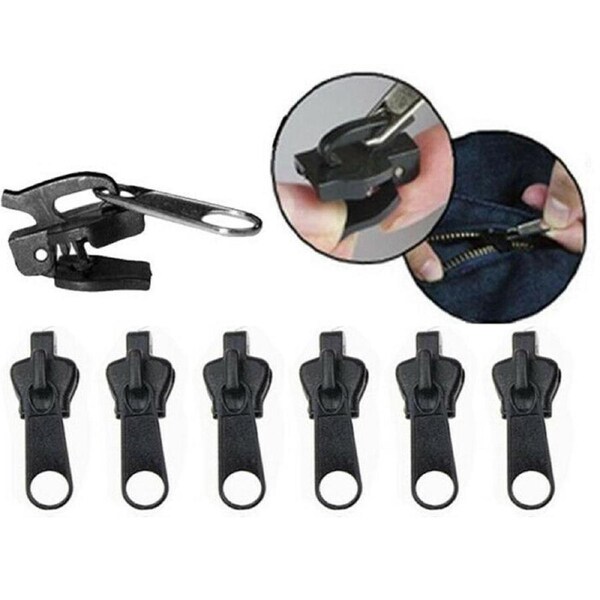 6x Universal Zippers Head Repair Kit Replacement Instant Zip Slider Fix Black