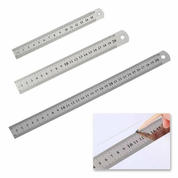 3pcs Metal Ruler Stainless Steel Double Sided 15/20/30cm Precision School Office