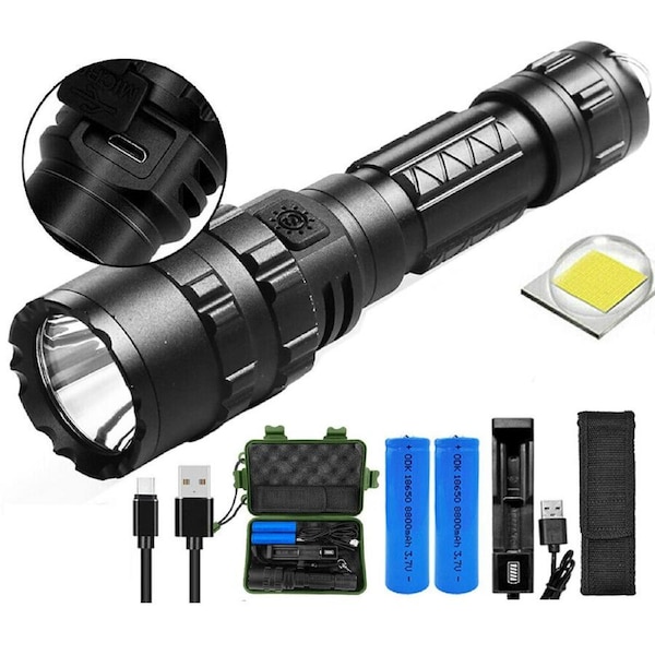 150000LM CREE L2 LED Tactical Flashlight USB Rechargeable Camping Hunting Torch