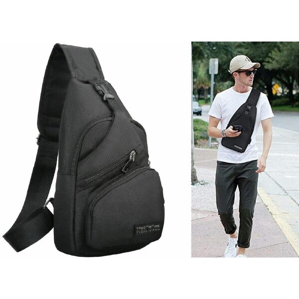 Shoulder Backpack Chest Bag Man Sling Cross Body Satchel Mens Purse Travel Black