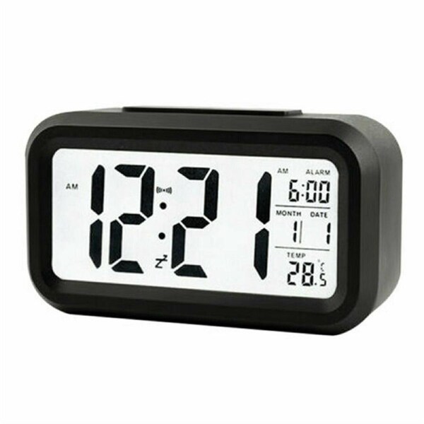 Digital Bedside LED Snooze Alarm Clock Time Temperature Day/Night Desktop Black