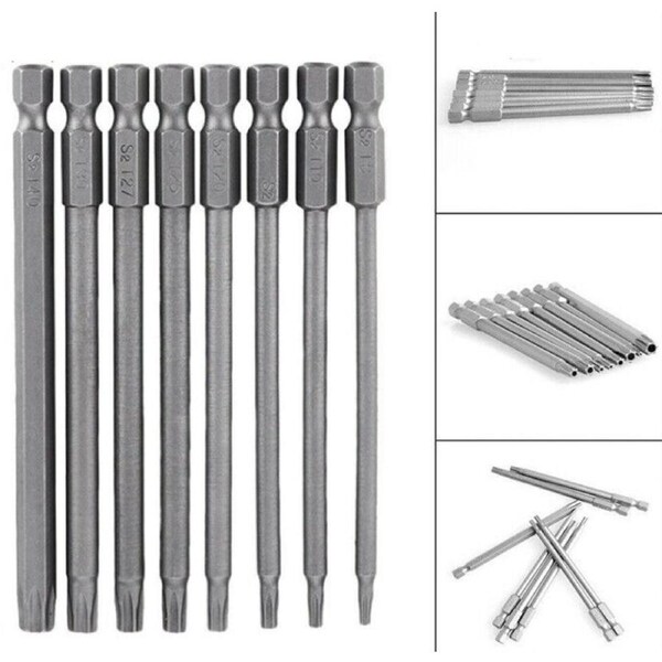8x Torx Screwdriver Bit Set Hex Security Magnetic Head 100mm Long T8-T40