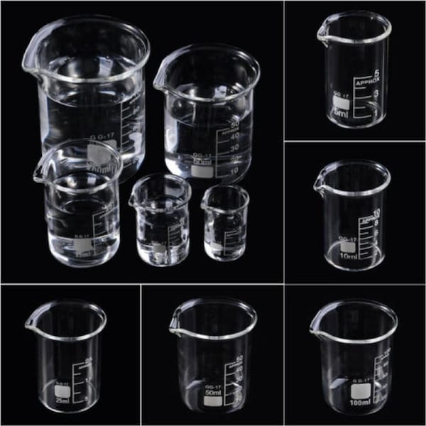 7pcs Low Form Beaker Borosilicate Laboratory Measuring Glass Lab Glassware Set