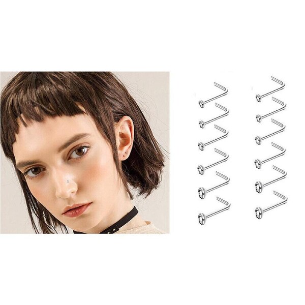 60pcs Nose Stud Crystal Clear Bulk Bone Straight Stud Fashion Bar Piercing