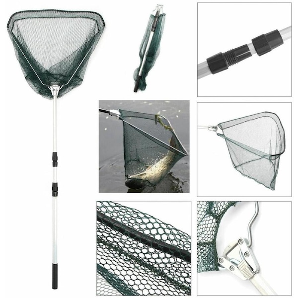 Telescopic Fishing Net Mesh Landing Net Fish Prawn Catch Foldable Pole Handle