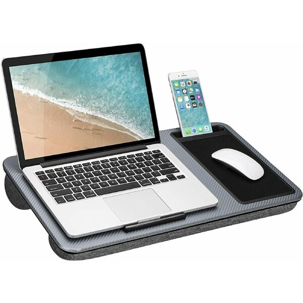 Home Office Laptop Lap Desk with Mouse Pad and Phone Holder Silver Carbon Desk