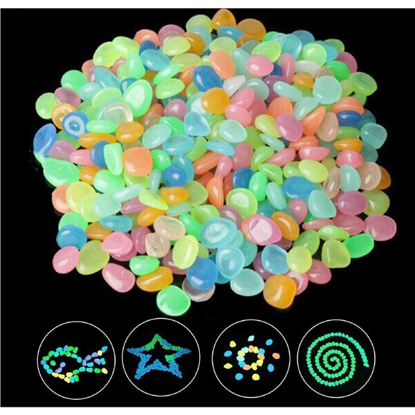 100x Mix Colour Pebbles Stone Glow Dark Home Garden Walkway Aquarium Fish Tank