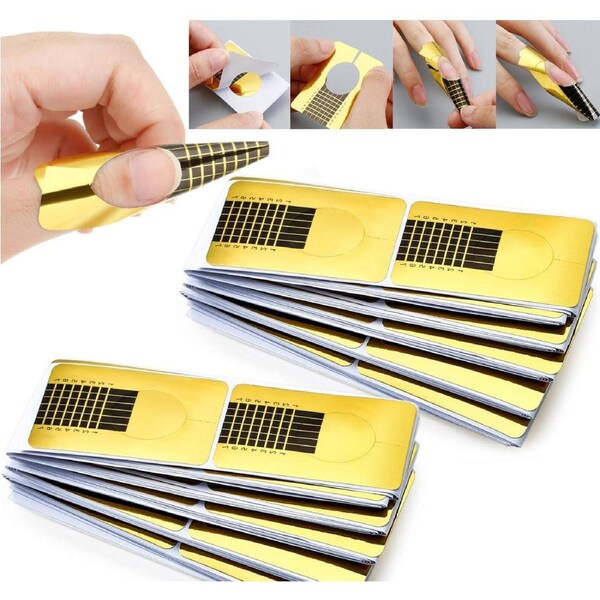 50x Nails Gel Extension Art Self Adhesive Sticker Acrylic Gold Forms Tips Guide