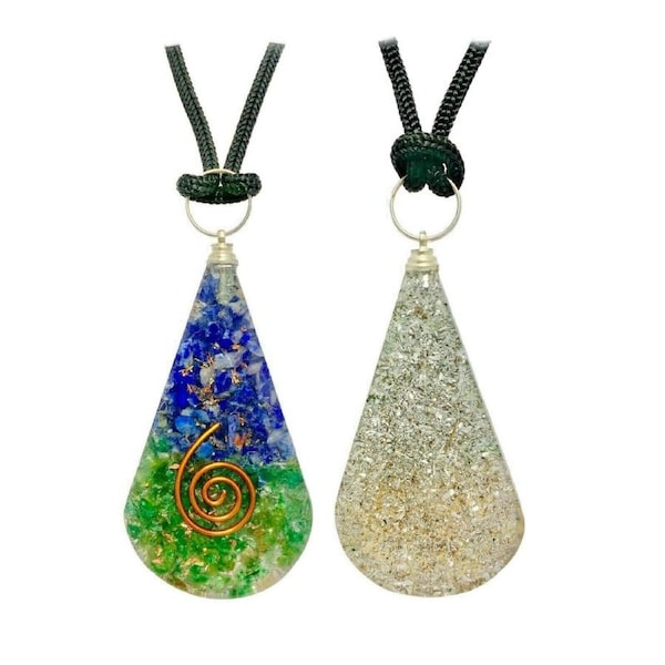 Sodalite Green Aventurine Teardrop Copper Coil Orgonite Pendant Healing Necklace