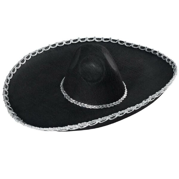 Adult Mens Womens Mexican Costume Sombrero Hat Black W Silver Trim Party Dress