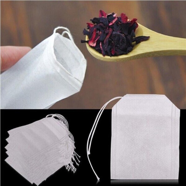 100x Empty Teabags String Heat Seal Filter Paper Herb Loose Tea Bags 90x70mm