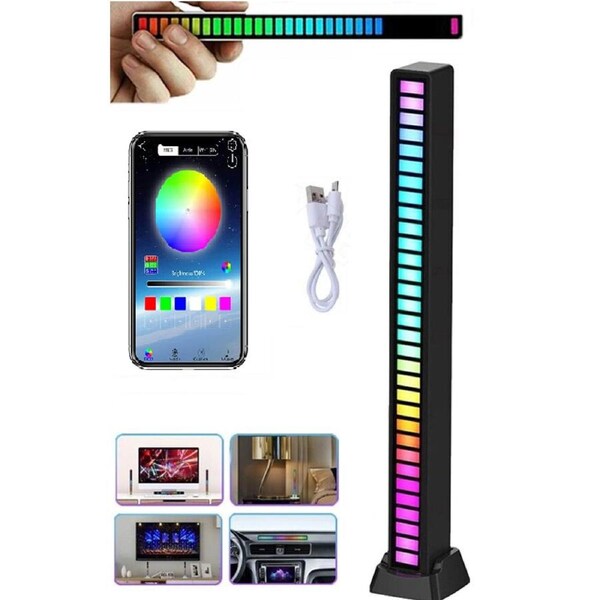 RGB Activated Music Rhythm LED Light Strip Lamp Sound Control Rechargeable Black