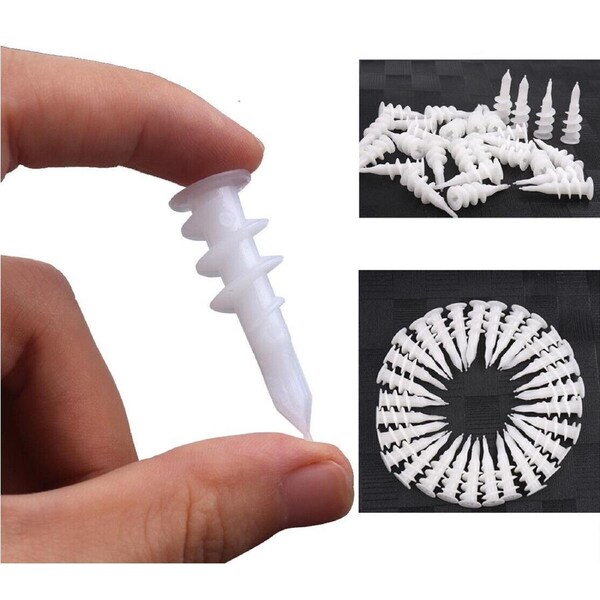 100 Pcs Nylon Anchors Screws Wall Mates For Plaster Board Fixings 13mm x 42mm