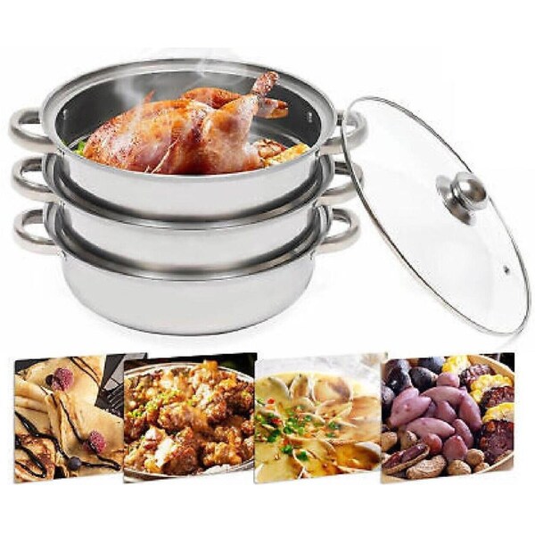 3 Tier Stainless Steel Steamer Meat Vegetable Pot Steaming Cookware Kitchen Tool