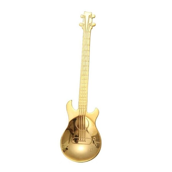 Stainless Steel Guitar Shaped Teaspoon Coffee Dessert Spoon Flatware - Gold