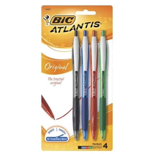 4x BIC Atlantis Retractable Ballpoint Original Medium Blue Black Red Green Set