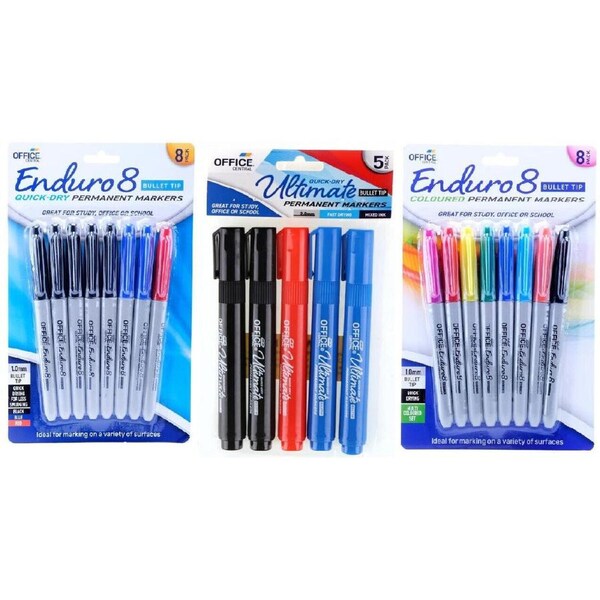 21 x Permanent Marker Pen Bullet Tip Black Red Blue Multicolored Office Set