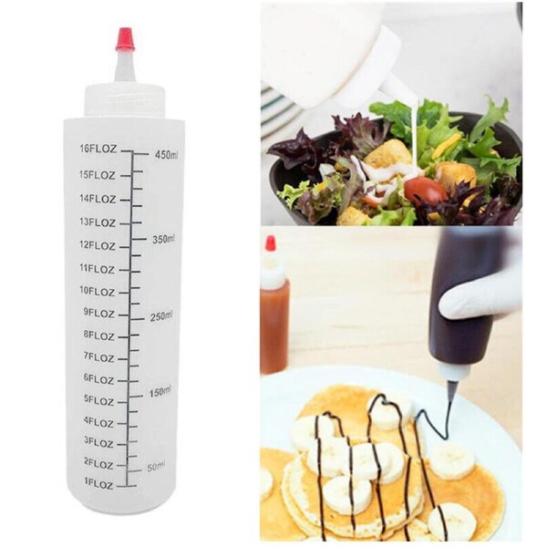 6pcs Sauce Bottle Measuring Squeeze Crafts Bottle Condiment Dispenser 450ml
