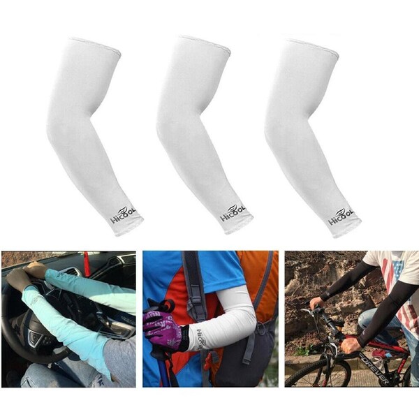 3 Pairs Cooling Sport Arm Stretch Sleeves Sun UV Protection Covers Cycling White