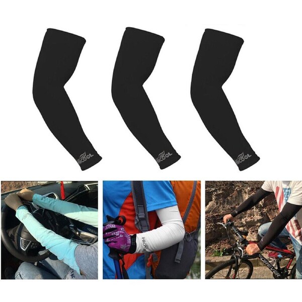 3 Pairs Cooling Sport Arm Stretch Sleeves Sun UV Protection Covers Cycling Black