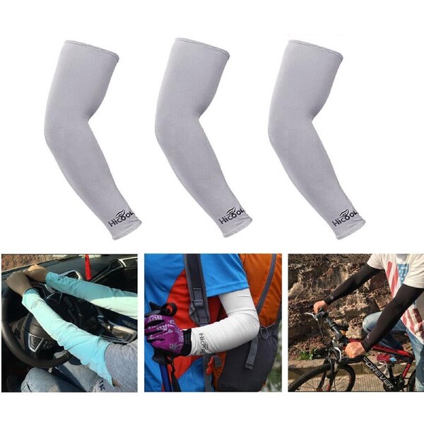 3 Pairs Cooling Sport Arm Stretch Sleeves Sun UV Protection Covers Cycling Grey