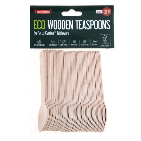 50x Eco Wooden Teaspoons Biodegradable Naturural Eco Friendly Food Mini Spoon
