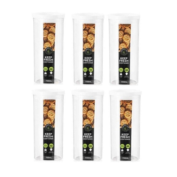 6pcs Canister Airtight Seal Pantry Storage Kitchen Organisation Containers 750ml
