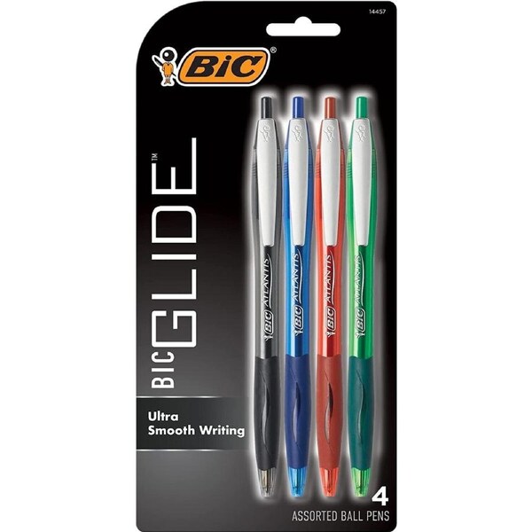 4X BIC Glide Atlantis Original Retractable Ballpoint Pen Medium Point Colours