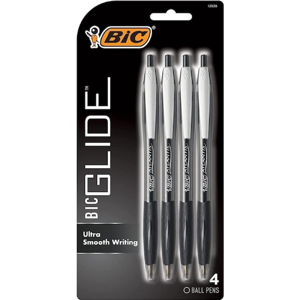 4X BIC Glide Atlantis Original Retractable Ballpoint Pen Medium Point - Black