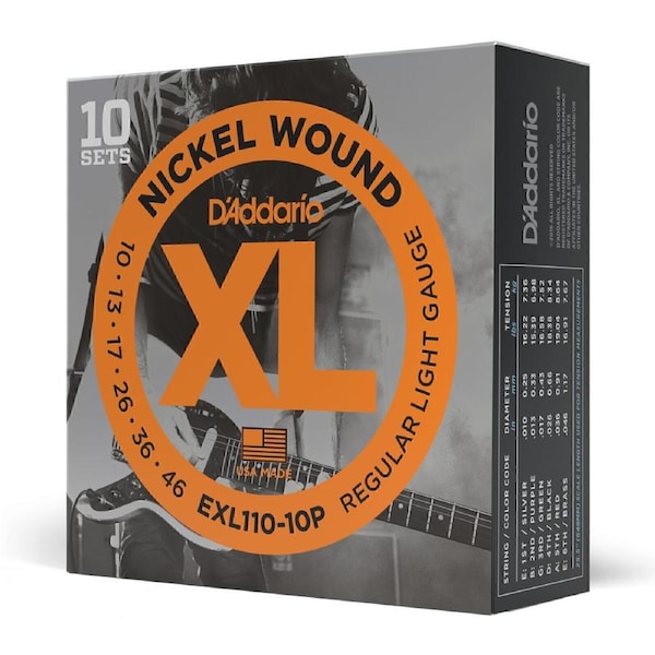D'Addario Exl110-10P Nickel Wound Electric Guitar Strings, Regular Light, 10-46, 10 Sets