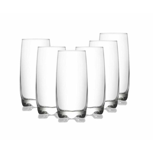 Set of 6 Clear Glass Tumbler Hi Ball Water Drinking Glasses Drink 390ml