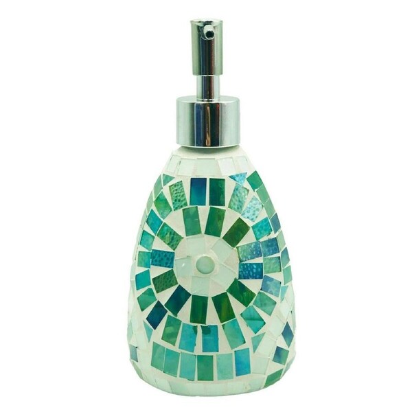 Green Aztec Glass Mosaic Soap Dispenser Pump Bottle Holder Crystal Colourful