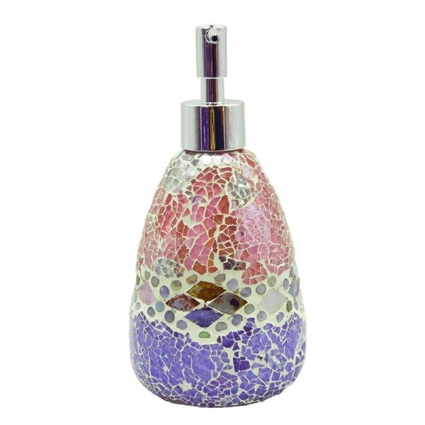 Pink Aztec Glass Mosaic Soap Dispenser Pump Bottle Holder Crystal Colourful