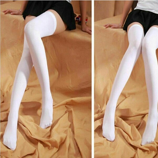 Fashion Thigh High Over Knee High Socks Girls Women Long Cotton Stockings White