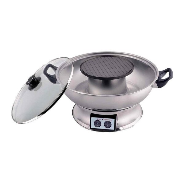 Teppanyaki 1350W 5L Steam Boat Electric Hot Pot w/600W Removable BBQ Grill