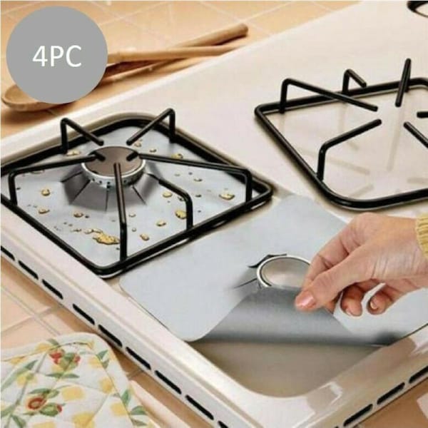 Reusable Foil Stove Clean Mat Reuseable Gas Oil Protector Liner Burner Cover 4Pc