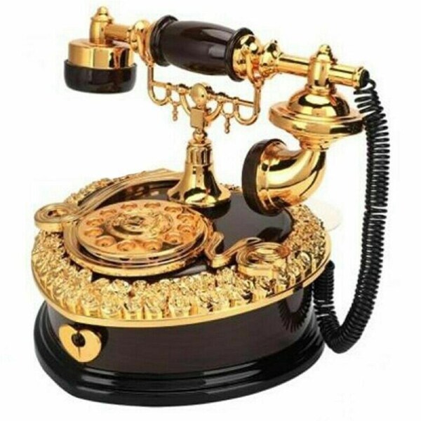 Telephone Music Box Retro Heart Shaped Model Birthday Gift Home Ornament Brown