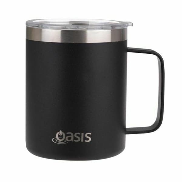Oasis Double Wall Coffee Mug 400ml Vacuum Insulated Travel Cup w/ Lid Black