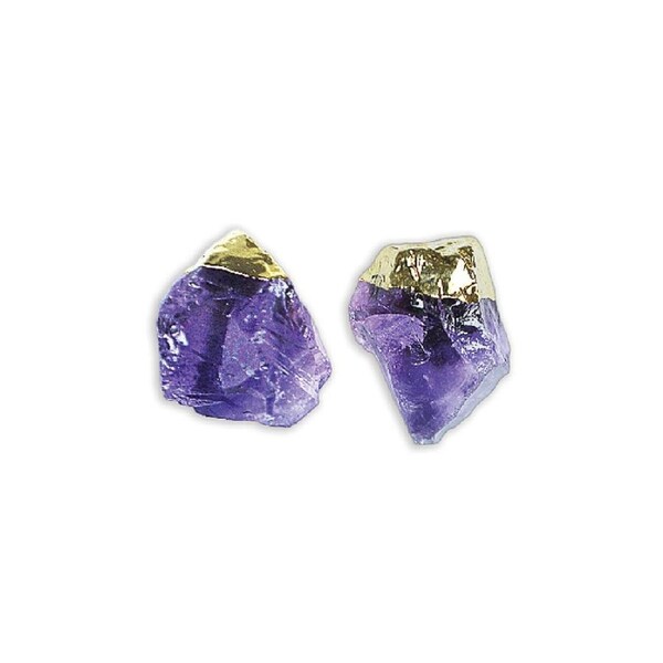 Amethyst Point 1 Pair Earring Studs Gold Gemstone Crystal Healing