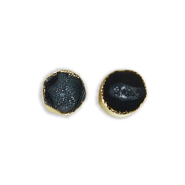 Blue Geode 1 Pair Earring Studs Gold Gemstone Crystal Healing