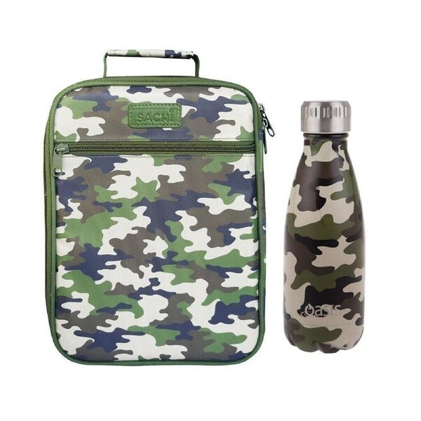 Insulated Lunch Tote Bag with OASIS Drink Bottle 350ml Carry School Carmo Green
