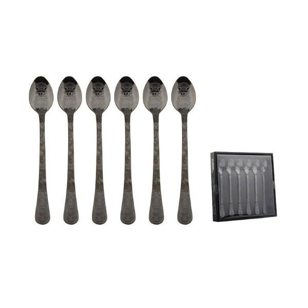 6pcs Set Black Spoon Engraved Cutlery Latte Sundae Stainless Steel